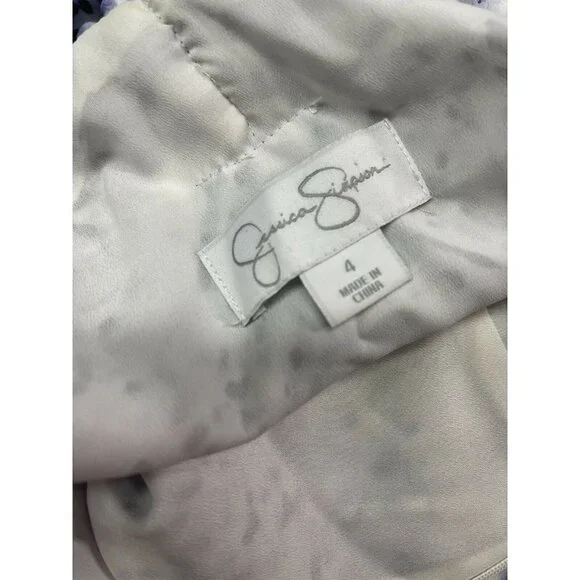 Jessica Simpson Size 4 Dress Blue White Pleated Lined Size Zip Faux Wrap Style - Picture 10 of 11